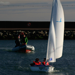 Orange, Purple and Green Access 303 Dinghies sailing in Carrickfergus Harbour